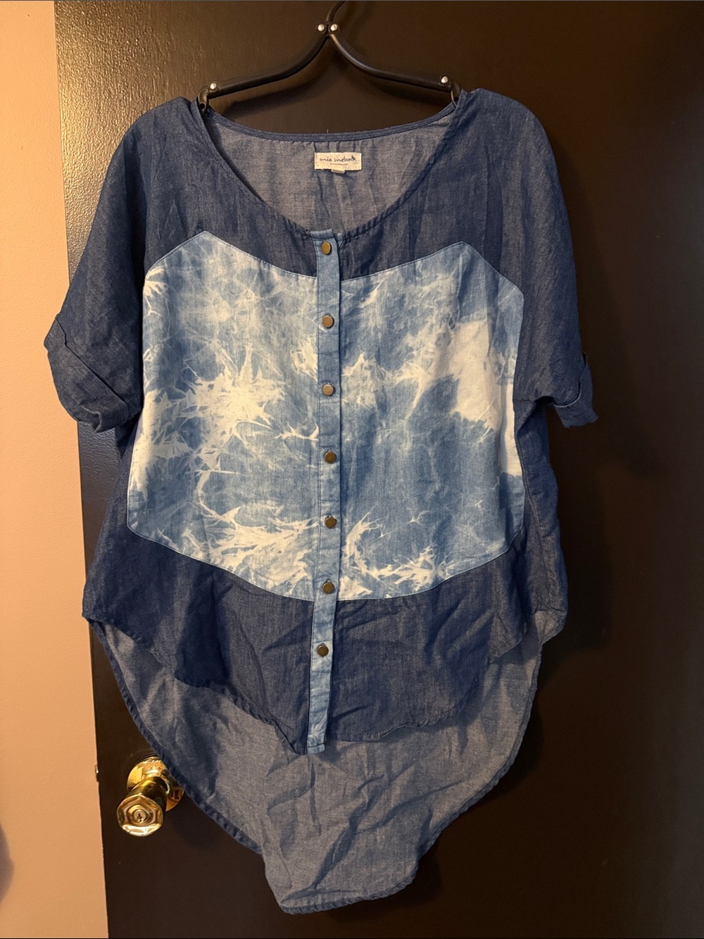 Tie-Dye Panel Button-Front Tunic in Blue